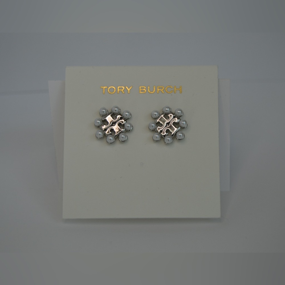 Tory Burch ‘Kira Imitation Pearl Stud Earrings’ Silver tone